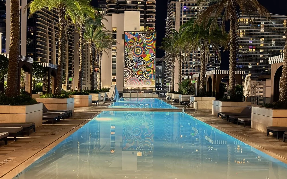 The rooftop pool at Lux MedSpa Brickell on the 9th floor of the SLS LUX Hotel, overlooking the Brickell skyline