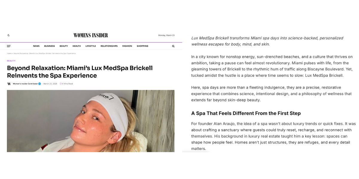 Women's Insider feature on Lux MedSpa Brickell Miami