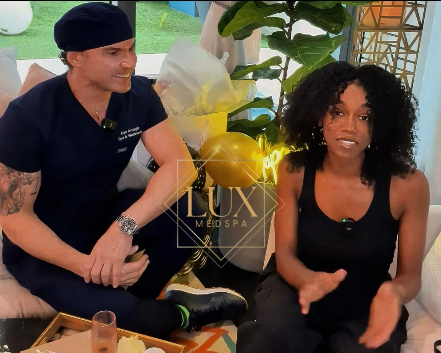 Client sharing her experience after a deep tissue massage at Lux MedSpa Brickell in Miami.