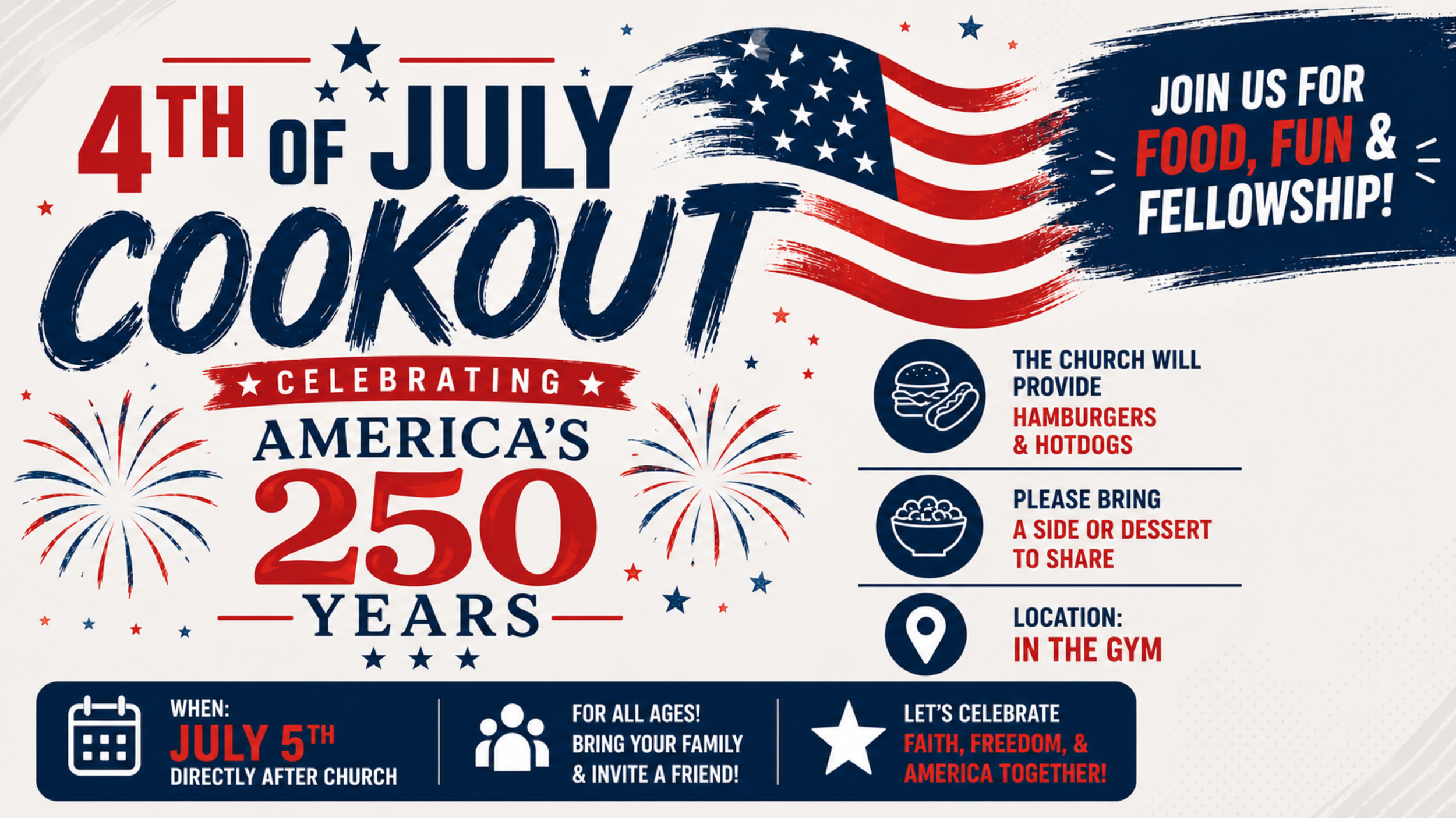 Church-Wide 4th of July Cookout- Celebrating America's 250 Years!