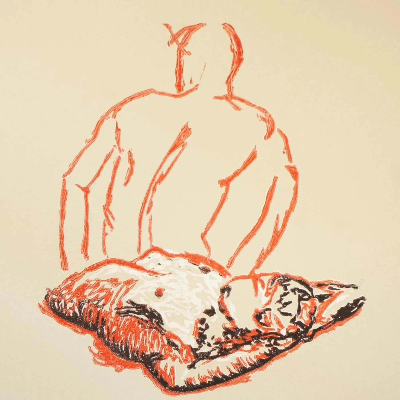 image of two figures, one lying down in the foreground with arms behind head and one sitting up to leave