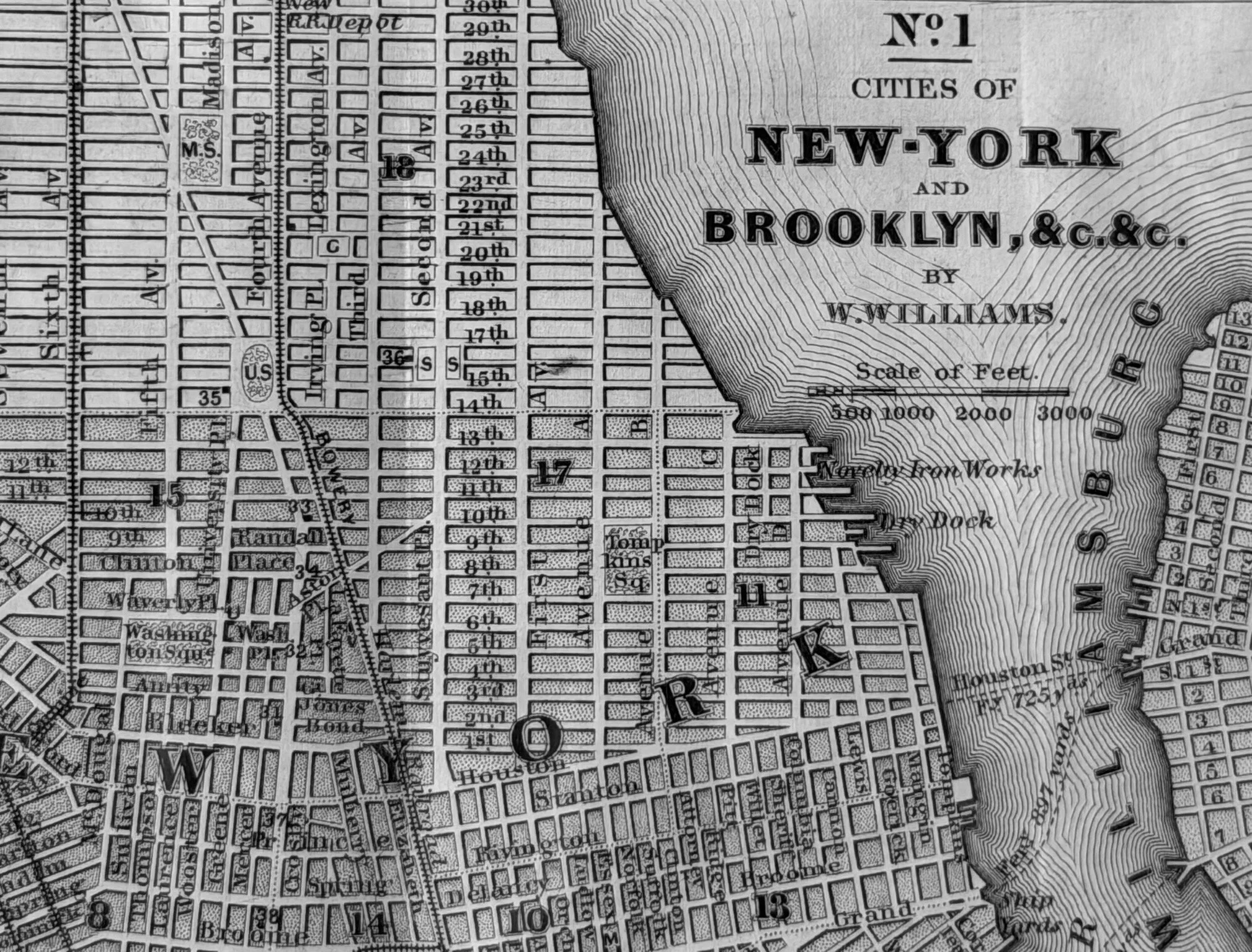Framed 1847 Map of NYC and Brooklyn