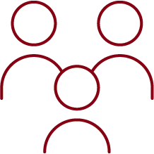 Icon of four people, connected in a network shape.