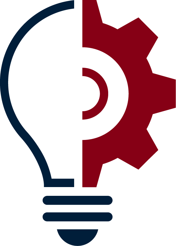 A combination of a light bulb and a gear, representing innovation and engineering.