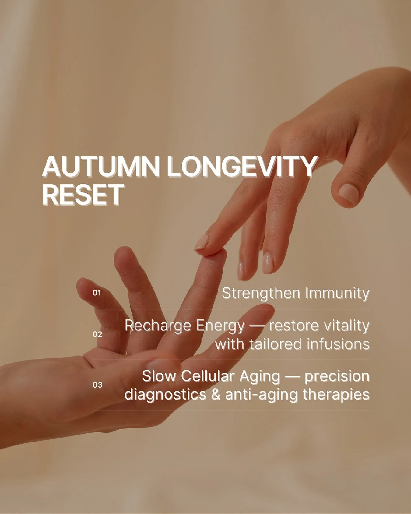 🍂 Autumn Longevity Reset

✨ Stronger Mind &bull; Clearer Mood &bull; Renewed Energy

As the seasons change, so do your body&rsquo;s needs. At Swissmed Health, our seasonal reset programs combine advanced diagnostics with tailored infusion therapies 
