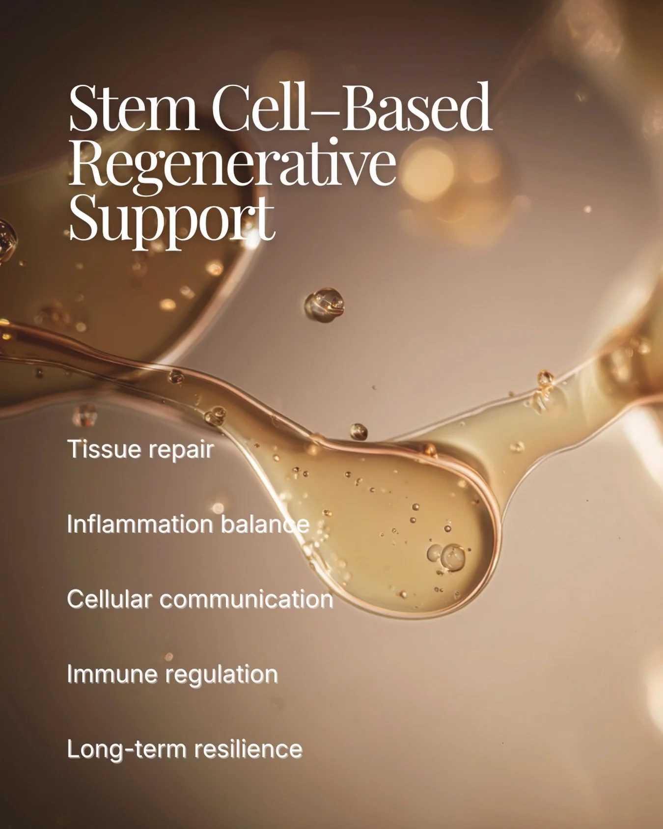 An advanced approach in regenerative medicine, designed to work at a cellular level.

Stem cell&ndash;based therapies are used to support the body&rsquo;s natural repair mechanisms, help balance inflammatory processes, and promote long-term functiona
