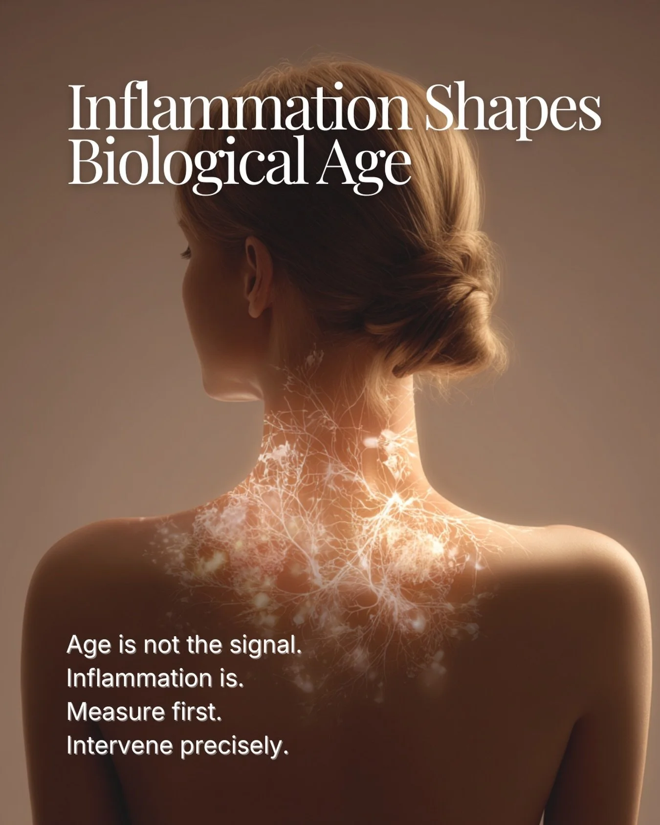 Age is not the signal.
Inflammation is.

What we call ageing is often the result of persistent, low-grade inflammation disrupting cellular communication, repair, and metabolic balance &mdash; long before symptoms appear.

Longevity begins with unders