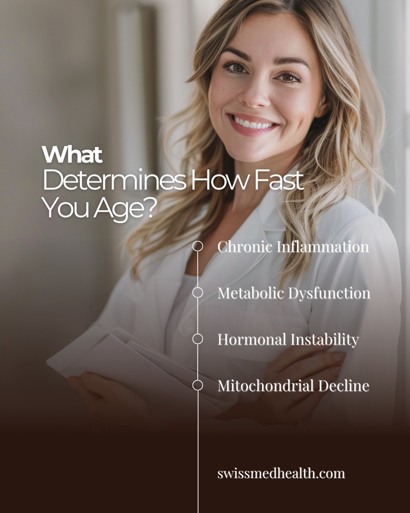 At Swissmed Health, we practice physician-led longevity medicine focused on measuring and optimising the biological systems that determine both lifespan and performance capacity.

Biological ageing is influenced by measurable physiological drivers:

