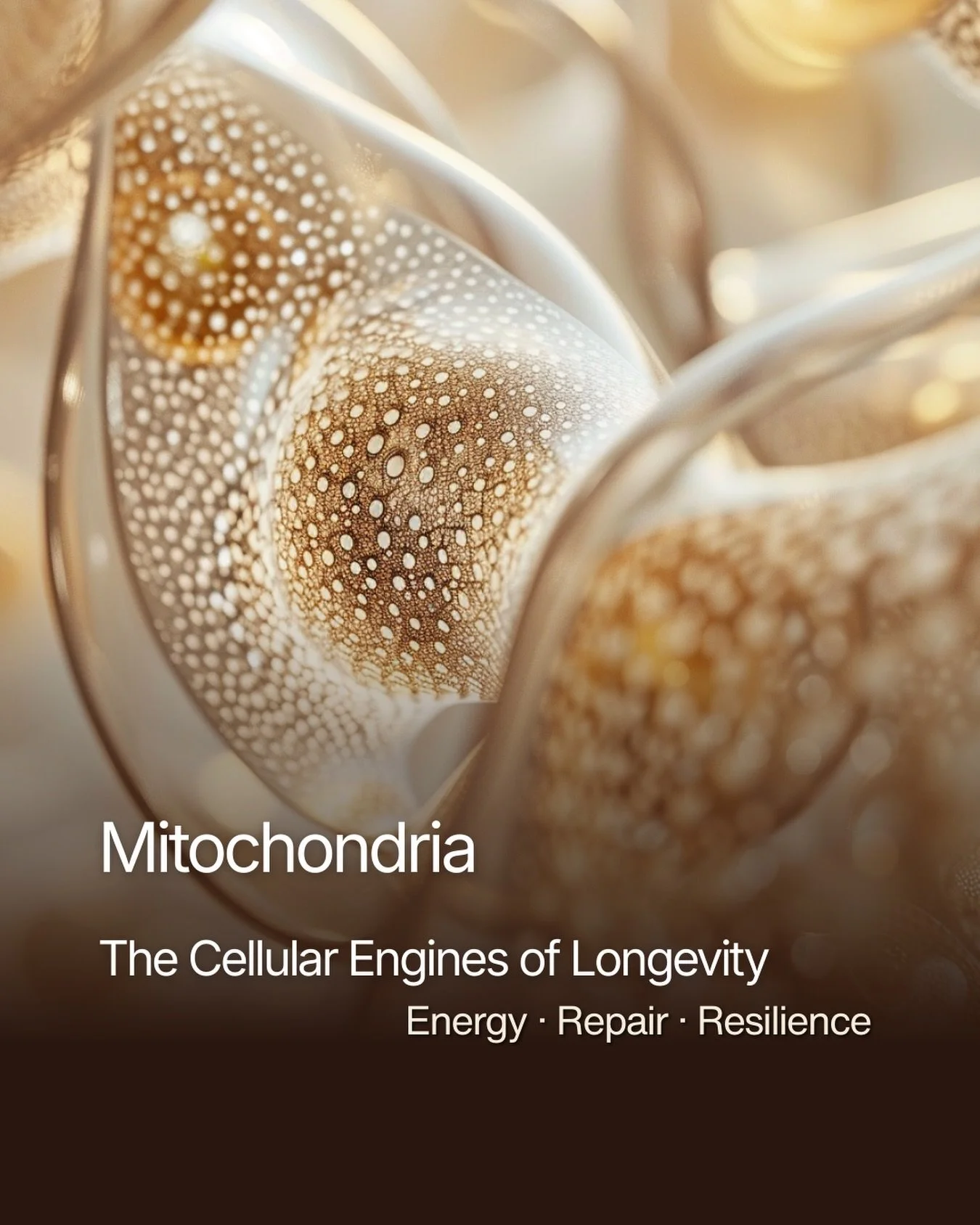 Mitochondria
The cellular engines of longevity.

Energy production. Repair signalling. Metabolic resilience.

When mitochondrial efficiency declines, we see fatigue, slower recovery, and accelerated biological ageing.

Longevity is measurable at the 