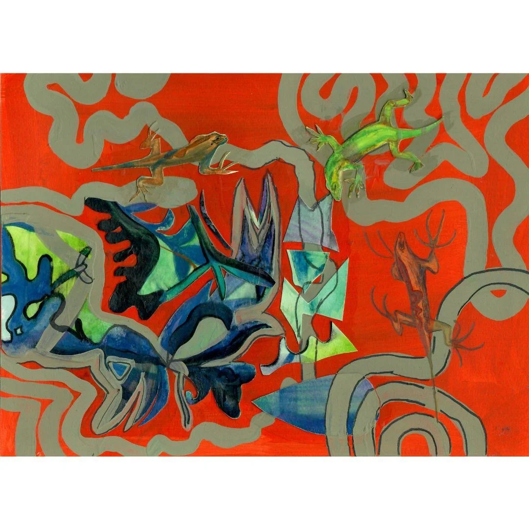 Lizards of Hazard Street, Mixed Media, 11"x8.5", 2023