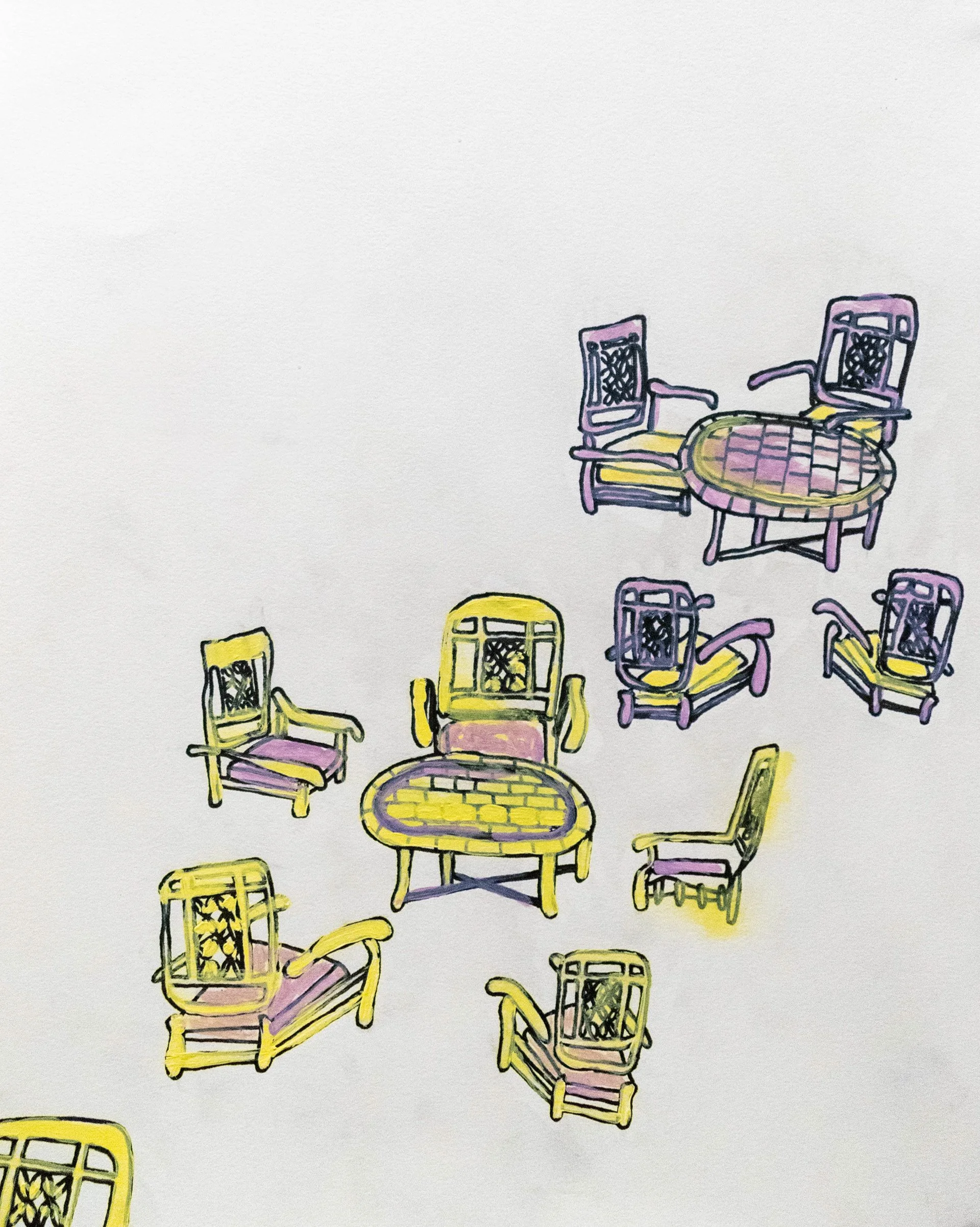 crowded tables, Acrylic on Paper, 8.5"x11", 2020