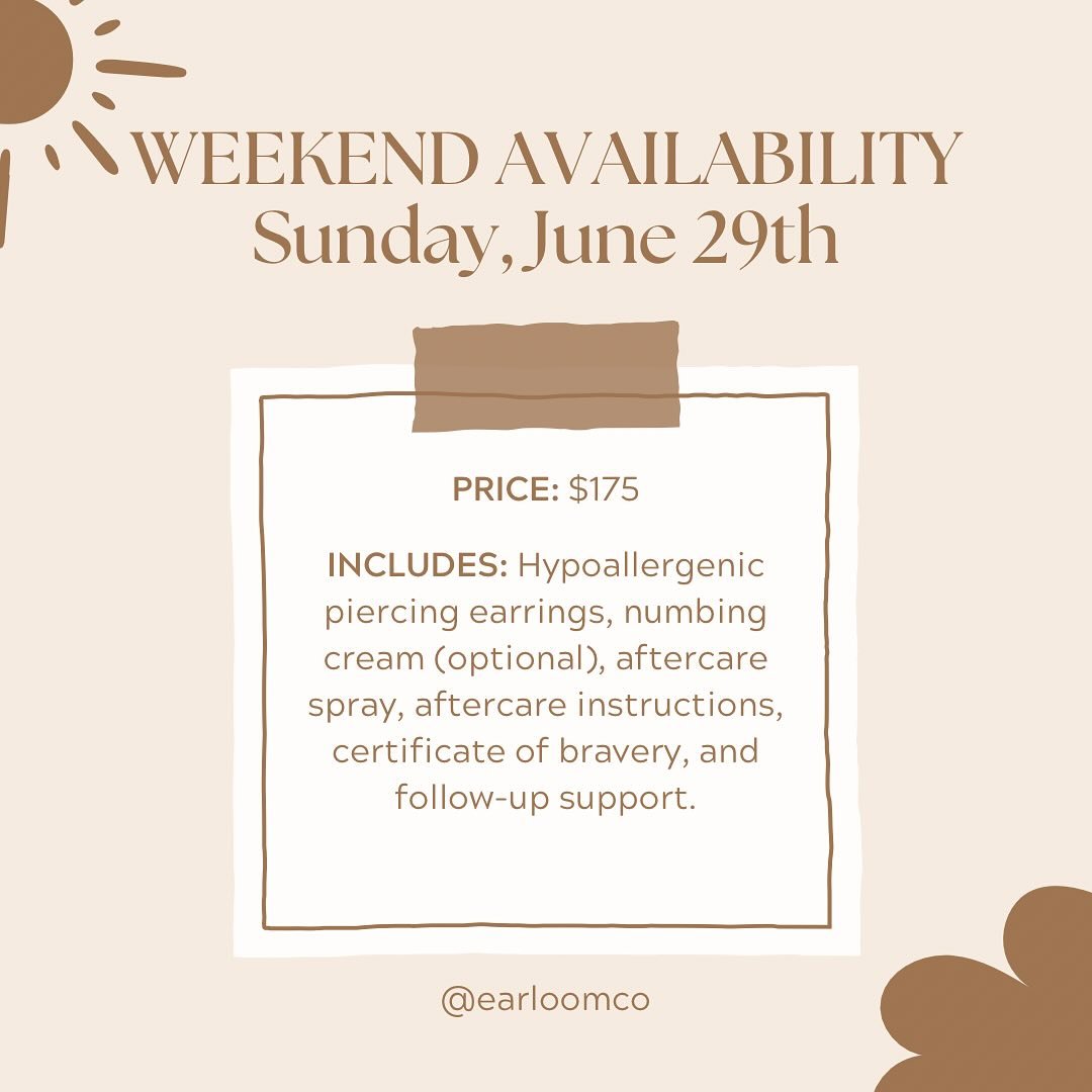I&rsquo;ve added another weekend date this month for in-home ear piercing! Appointments are limited, so be sure to reserve your spot soon. I can&rsquo;t wait to help you mark this meaningful milestone safely, gently, and in the comfort of your home. 