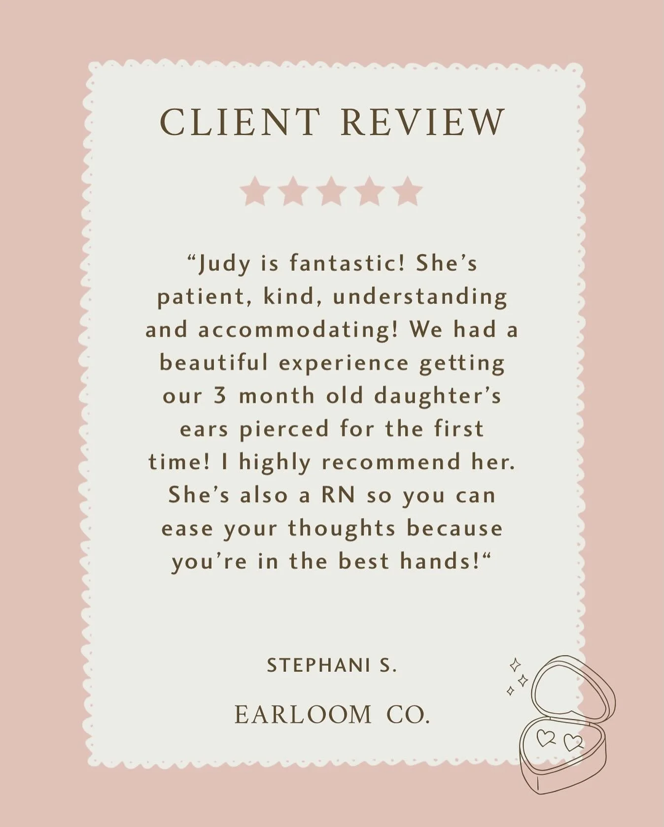 Thank you so much for your kind words, Stephanie! It was such an honor to be part of your baby girl&rsquo;s first ear piercing. I&rsquo;m so glad you felt comfortable and supported throughout the process. Creating a safe, gentle, and memorable experi