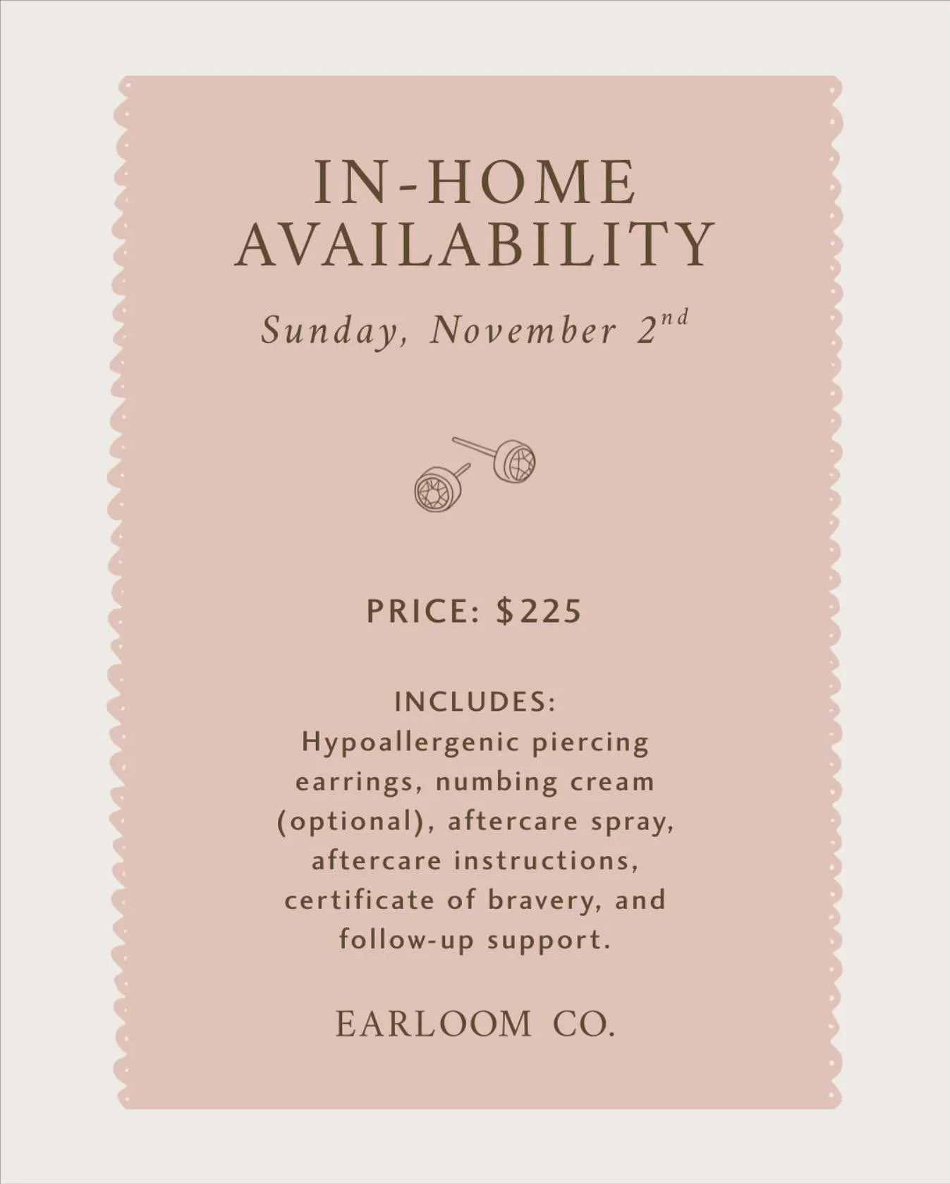 Experience a gentle, nurse-led ear piercing visit in the comfort of your own home. Each session includes everything you need for a safe and memorable milestone. ✨

Perfect for families who value comfort and care, Earloom Co. provides professional, me