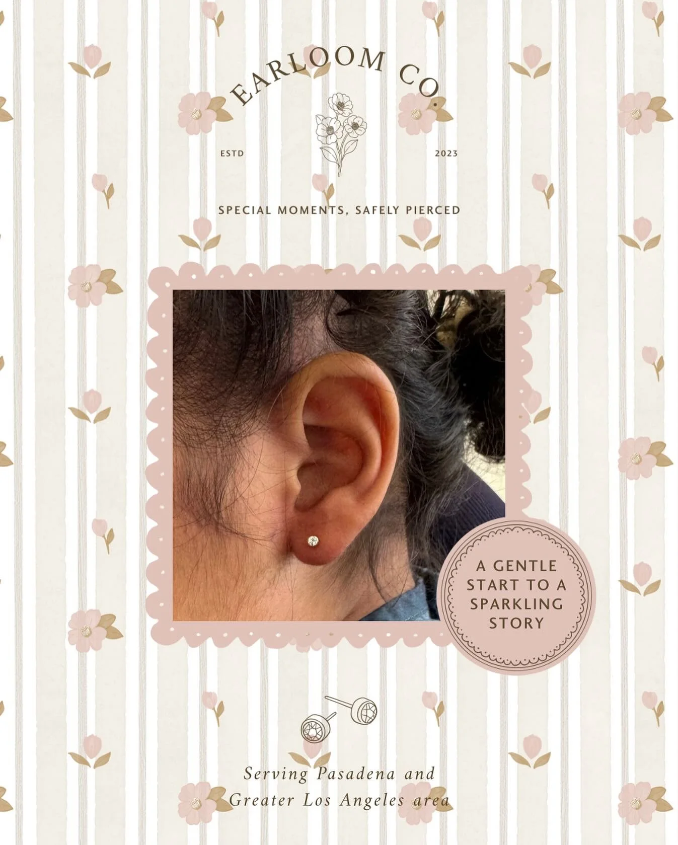 This sweet toddler came in with her mom, aunt, and grandma. All cheering her on for her very first ear piercing. Watching families support and celebrate their little ones during moments like this will always feel so special. So much joy, love, and sp