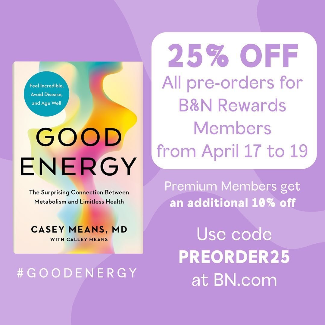 SALE ALERT! 🚨📚✨⁠
⁠
@barnesandnoble is offering 25% off on pre-orders for Good Energy to B&amp;N Rewards members (and Premium Members get an additional 10% off)!⁠
⁠
GOOD ENERGY is the clear and accessible roadmap for incredible mental and physical h