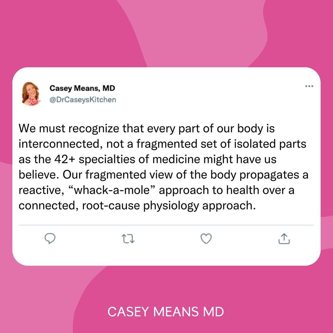 The human body is an intricate web of interconnected systems. But medicine tends to view us as a set of fragmented parts and this is the root of our chronic disease epidemic. 
⁠
Modern medicine has over ONE HUNDRED specialties focusing on isolated bo