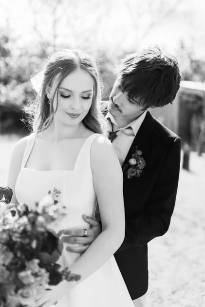 black and white romantic portrait of newlyweds black and white romantic portrait of newlyweds