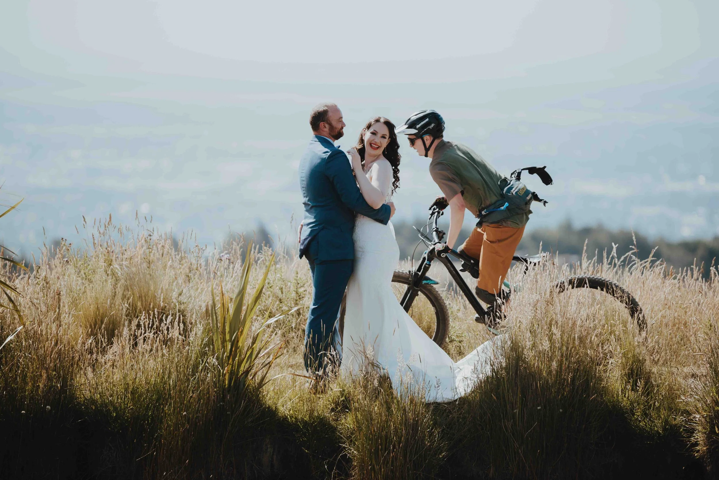 mountain biker zooming past the couple mountain biker zooming past the couple