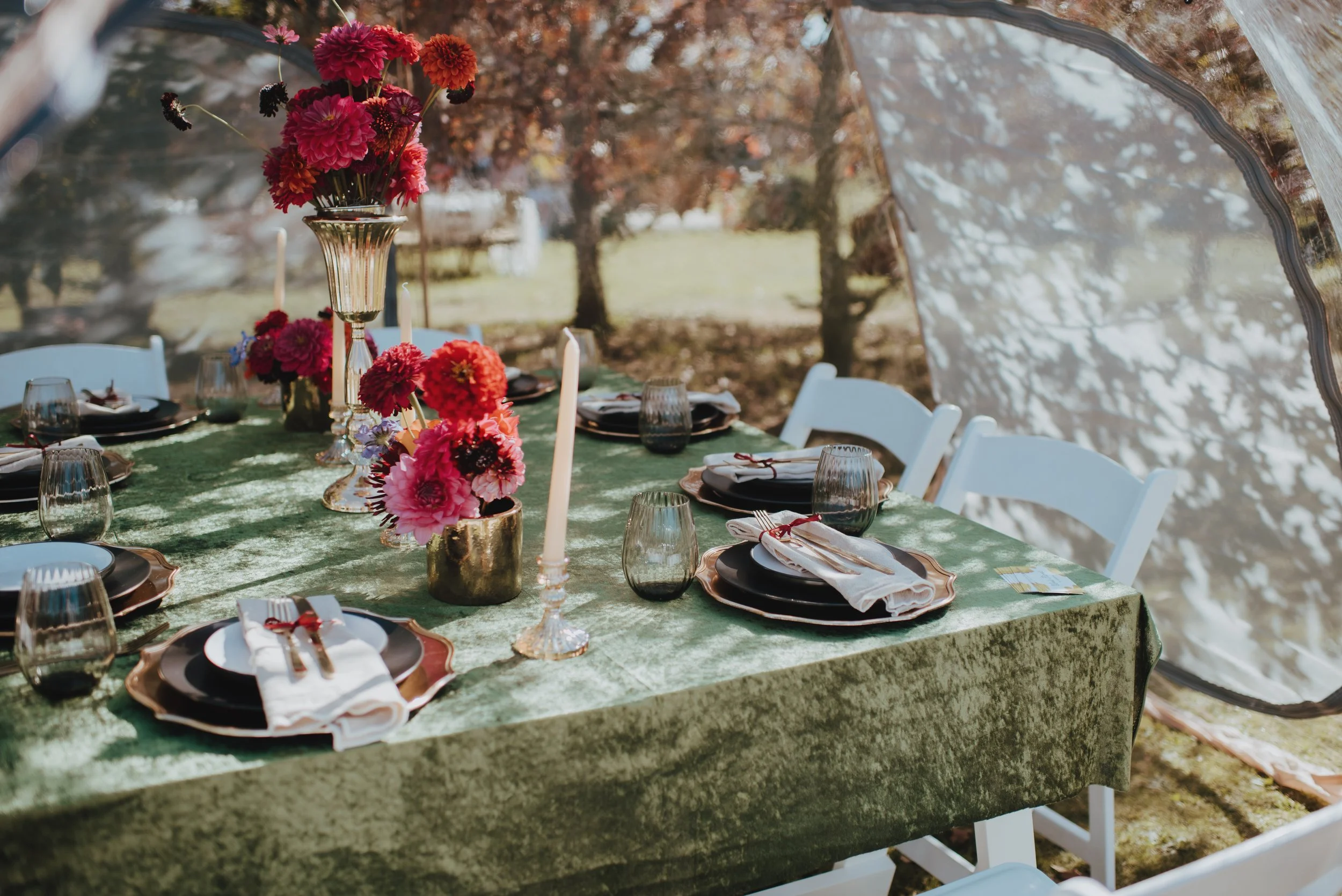 sophisticated rustic clear tent set up for picnic
