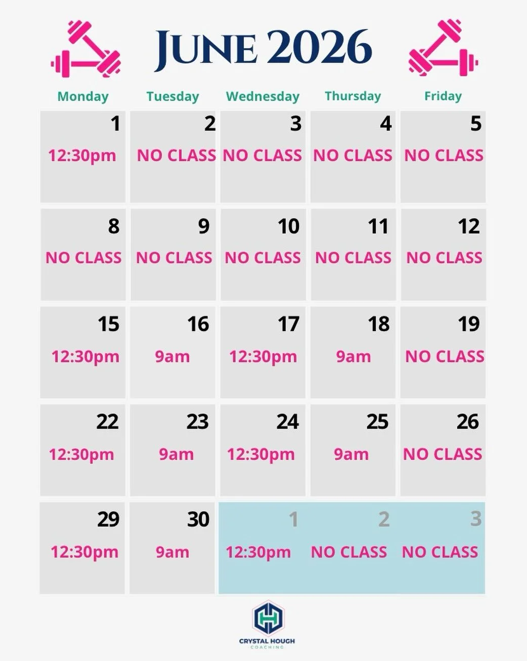 💪 June LiftStrong Schedule is here!

A few updates for summer:
&bull; I&rsquo;ll be traveling the first two weeks of June, but we will have class Monday June 1 at 12:30pm
&bull; No Friday classes June through August
&bull; New LiftStrong routines be