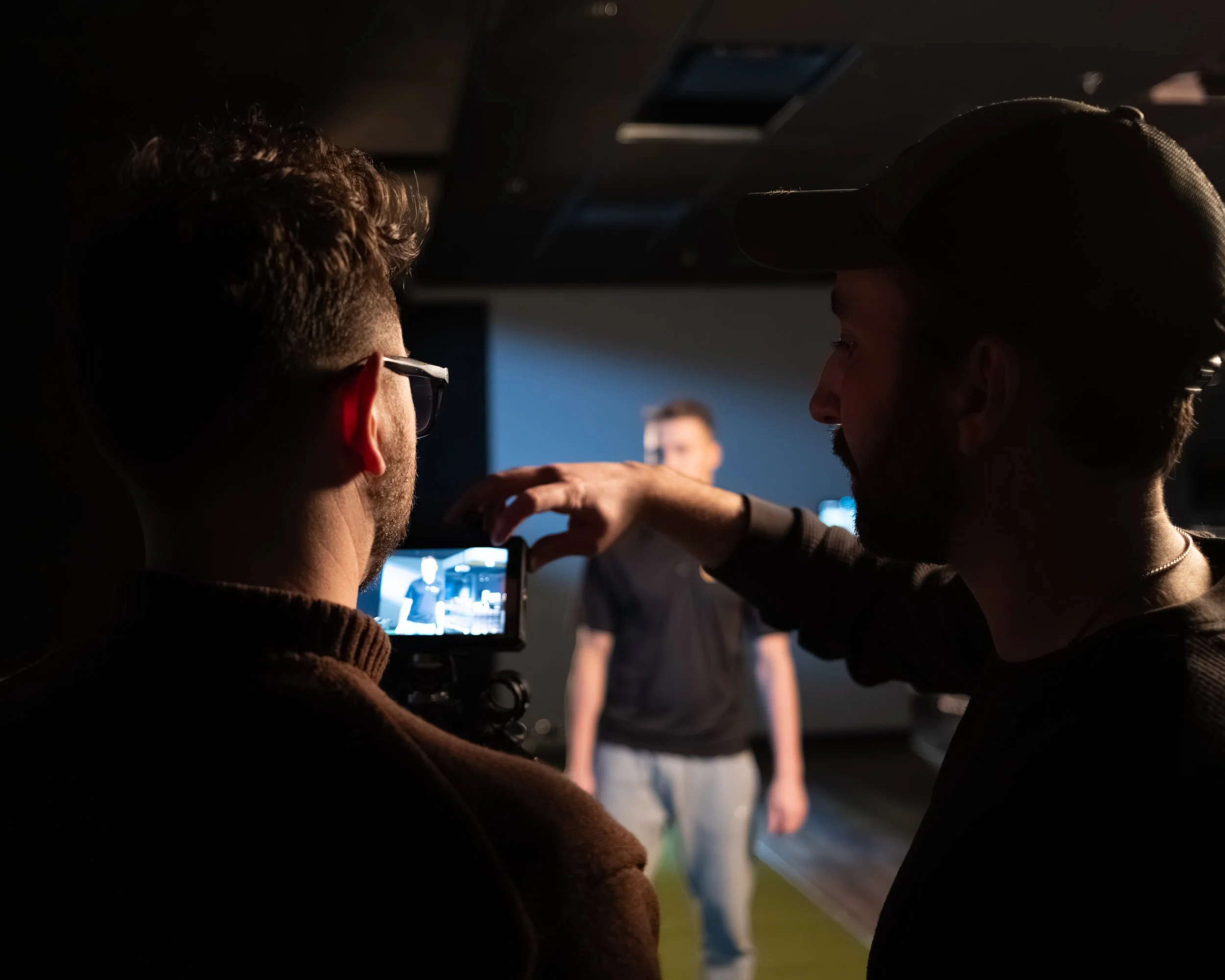 Camera operators discuss a shot on set of GoPlex x Demidov commercial