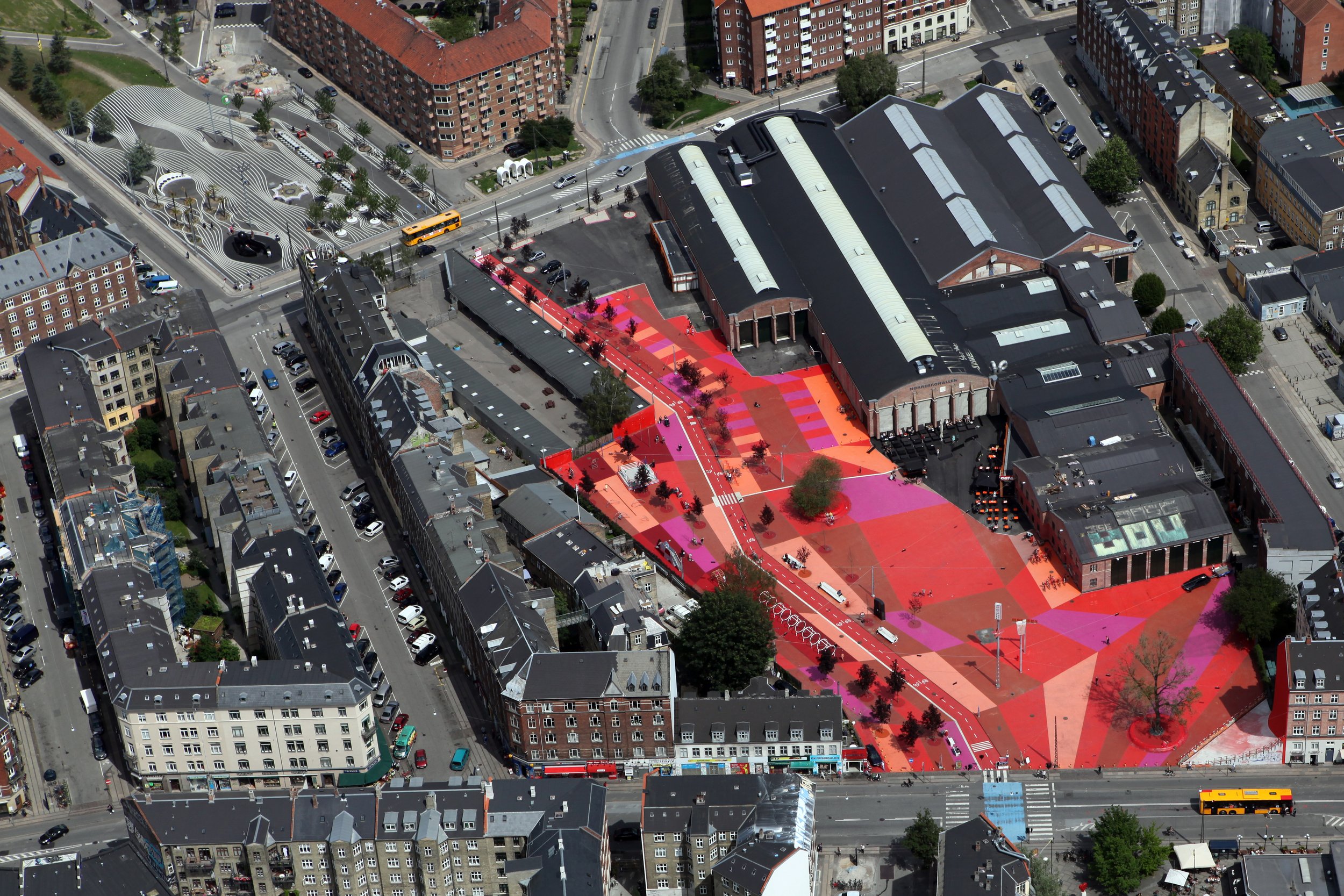 Superkilen, 2012. Urban park in Copenhagen. Red Square. Commissioned by City of Copenhagen and RealDania. Developed in close collaboration with Bjarke Ingels Group (BIG) and Topotek1. Photo: SUPERFLEX.