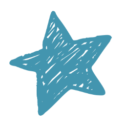 Blue, scribbled star shape on a white background.