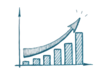 Hand-drawn bar chart with an upward trending arrow