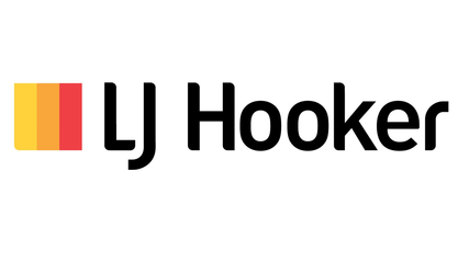 LJ Hooker logo with three vertical stripes in yellow, orange, and red, followed by the name LJ Hooker in black text.