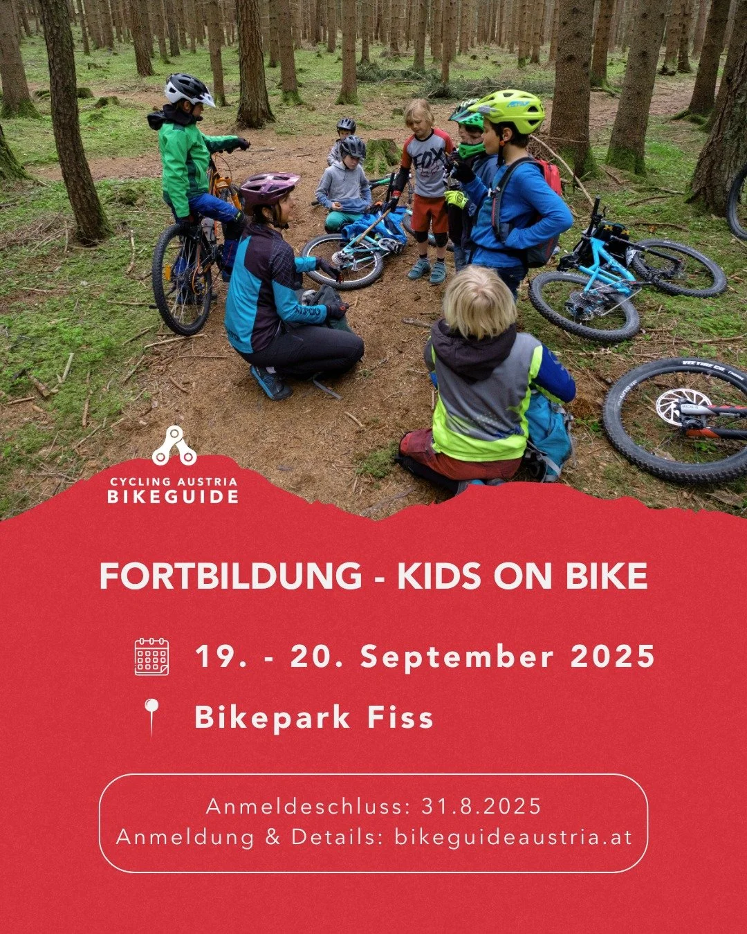 Fortbildung &ndash; Kids on Bike

Du bist gern mit Kindern unterwegs und m&ouml;chtest sie f&uuml;rs Biken begeistern &ndash; spielerisch, sicher und altersgerecht?
Bei der Bikeguide Austria Fortbildung Kids on Bike im September erh&auml;ltst du wert
