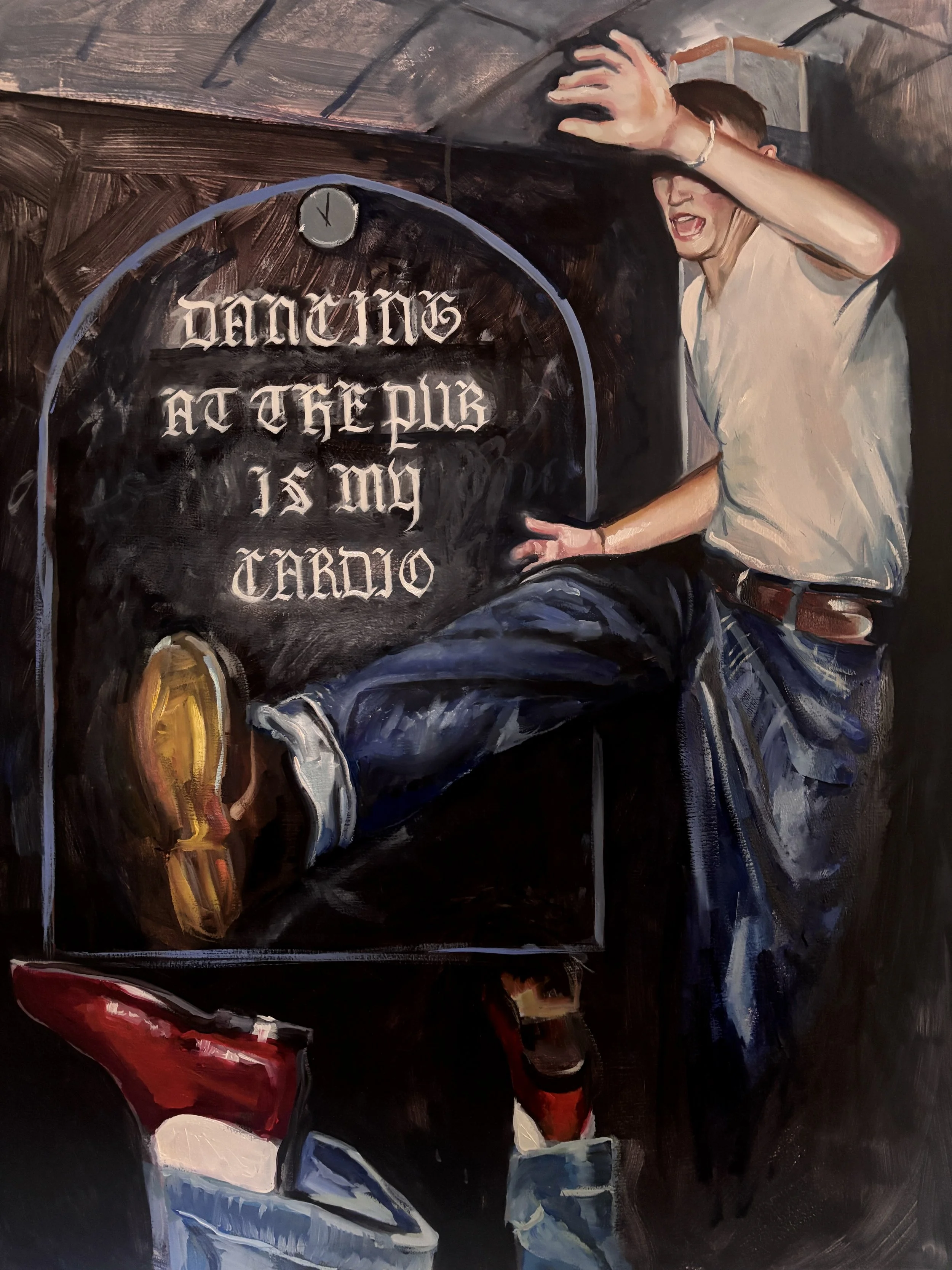 Dancing at the pub is my cardio, oil on canvas, 58 x 76cm (2026)