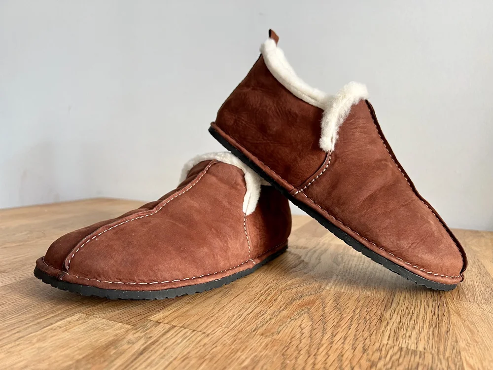 Luks barefoot pantoffels van leer en wol