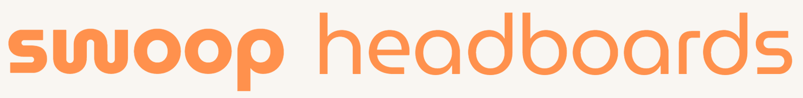 Logo met de tekst 'swoop headboards' in oranje letters op een lichte achtergrond.