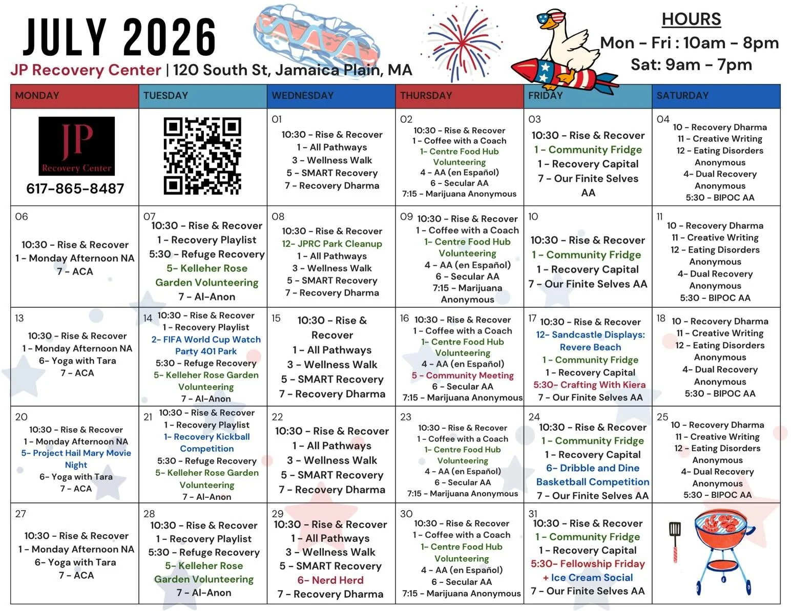 JPRC JULY CALENDAR, WE HAVE AMAZING GROUPS, ALL PATHWAYS MEETINGS AND FUN EVENTS HAPPENING #recovery #community #peersupport