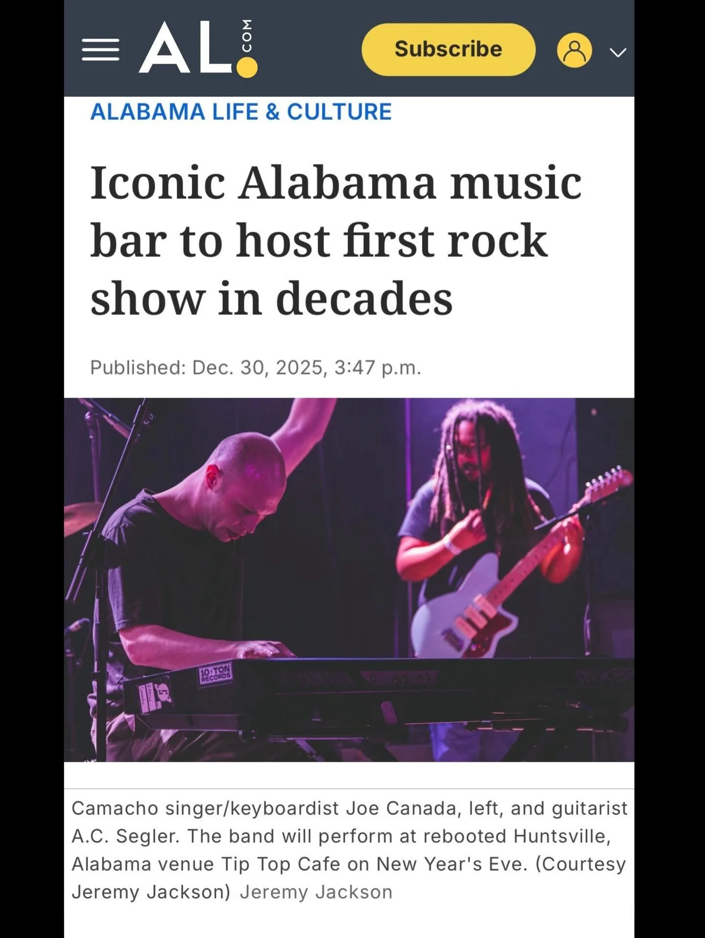 So excited to be the first band to play here in 20+ years. We&rsquo;re doing it right this New Year&rsquo;s Eve with @soul_karnival at @tip_top_hsv - Thank you @matthewbwake &amp; @aldotcomnews for the kind words in your article- Go read it to learn 