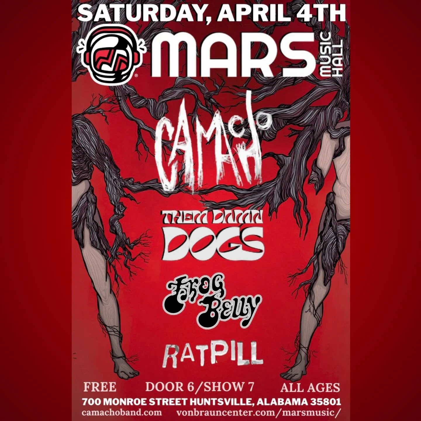April 4th- We&rsquo;re playing Mars. Our biggest Huntsville swing yet! We want the room loud and energy high. Let&rsquo;s pack it out, shoulder to shoulder. Tag who you&rsquo;re dragging with you, and let us know what you wanna hear #marsmusichall #h