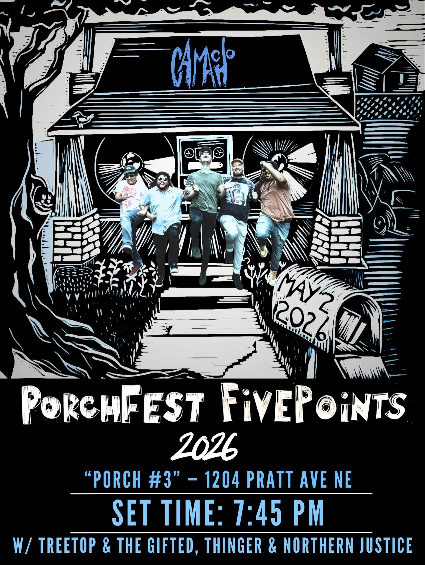 Saturday May 2nd we&rsquo;re performing a set at @porchfestfivepoints 7:45pm at 1204 Pratt Ave NE - sharing the porch w/ @wethegiftedofficial @thinger_hsv &amp; northern justice. If you&rsquo;re going out there this weekend, come hang with us - flyer