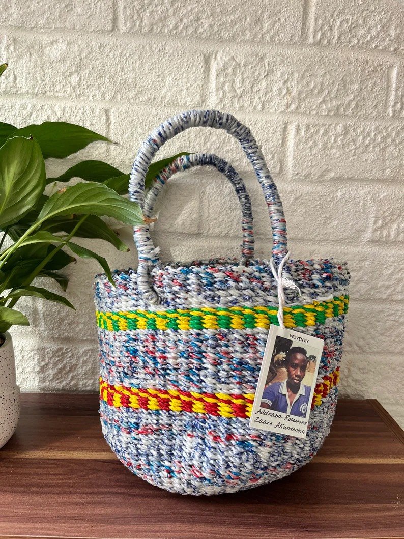 Handmade, Recycled Basket With Handles