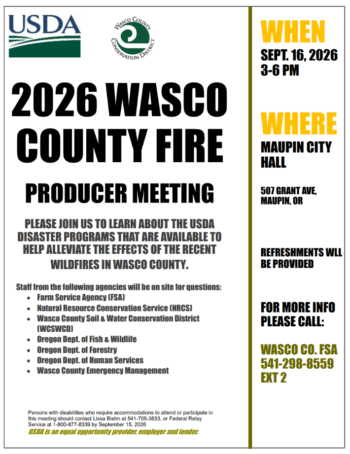 2026 Wasco County USDA Fire Producer Meeting