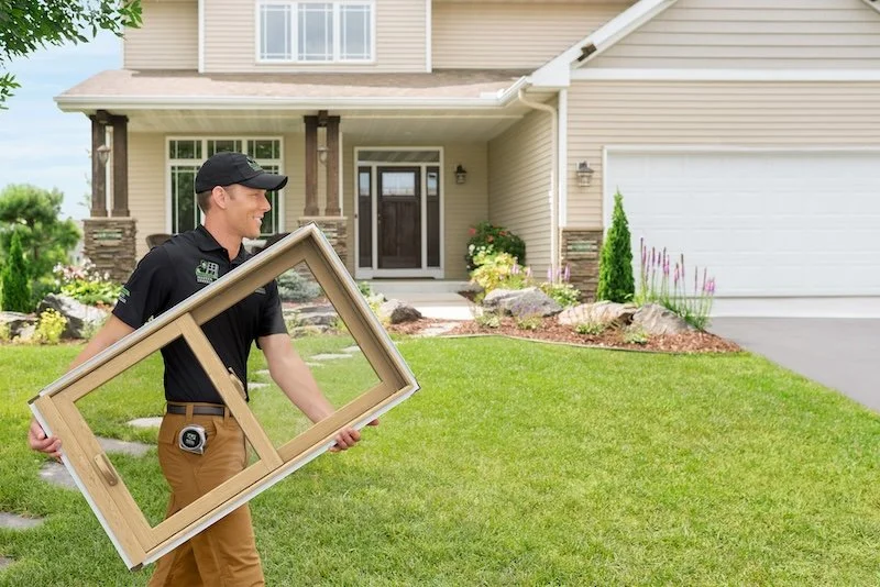 Installer Carrying Double-Hung Window