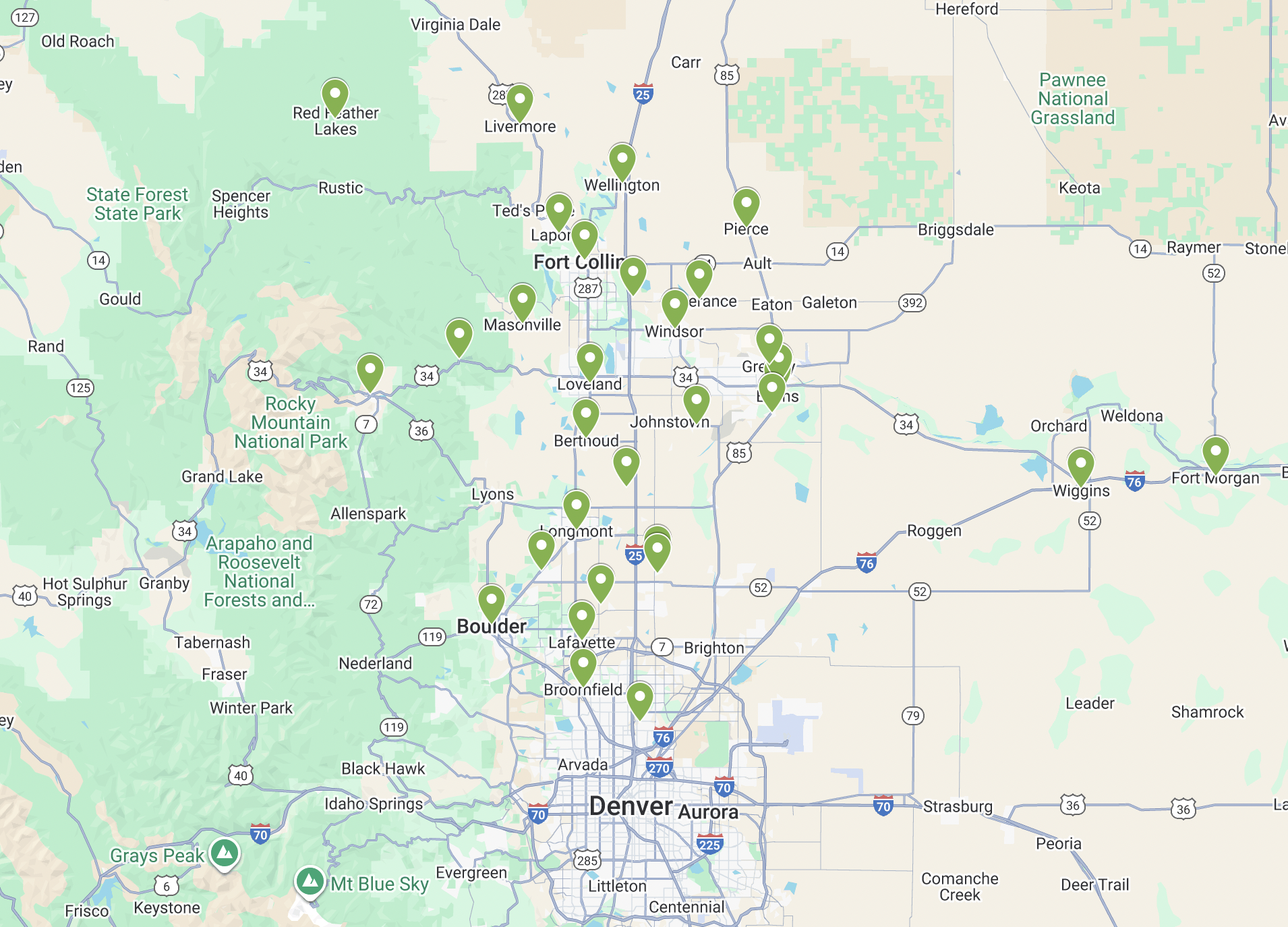 Service Areas Colorado: Berthoud, Boulder, Broomfield, Drake, Erie, Estes Park, Evans, Firestone, Fort Collins, Fort Morgan, Frederick, LaSalle, Livermore, Longmont, Loveland, Masonville, Mead, Milliken, Niwot, Pierce, Red Feather, Severance, Windsor