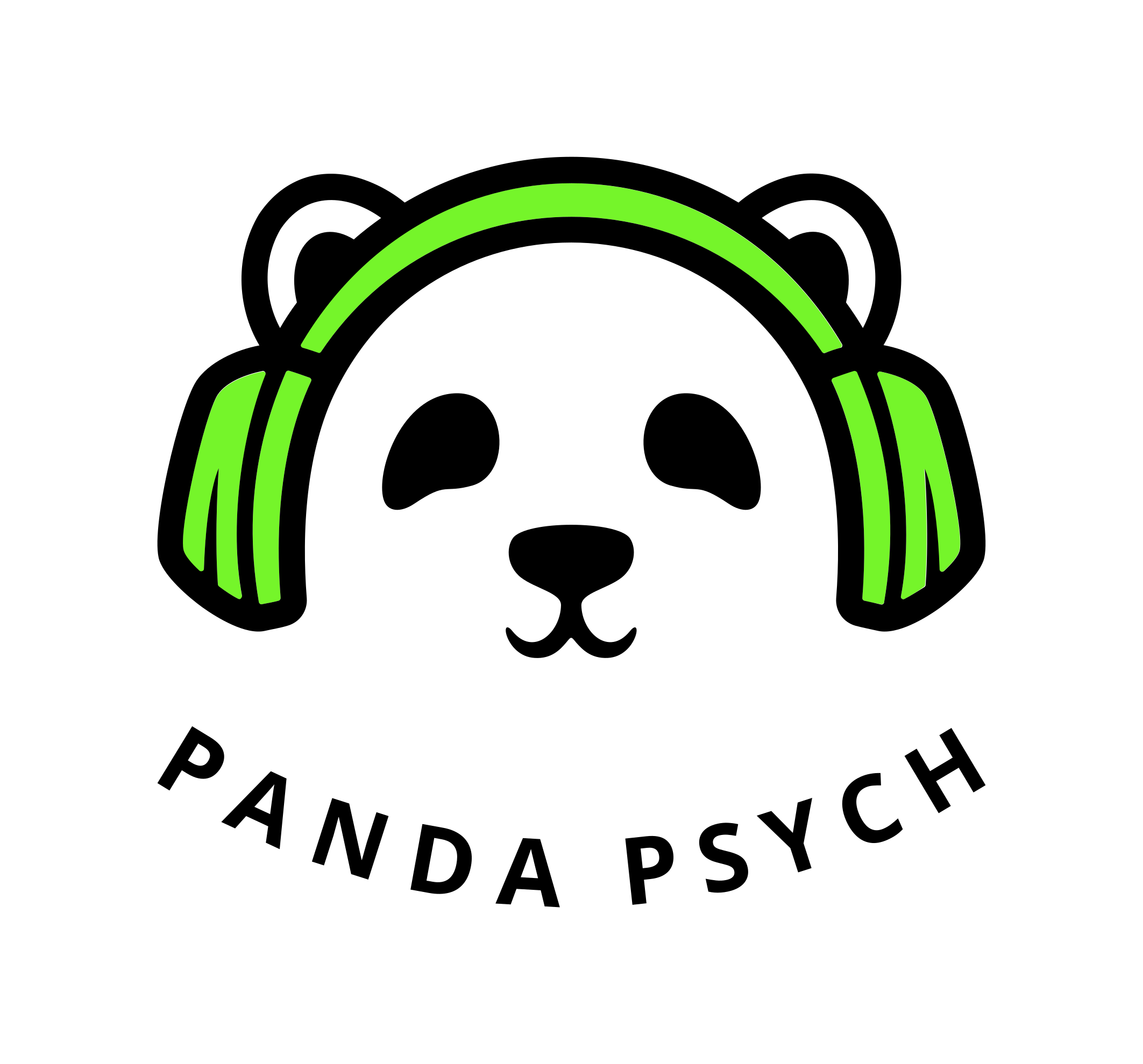 Panda with green headphones with the words "Panda Psych" underneath