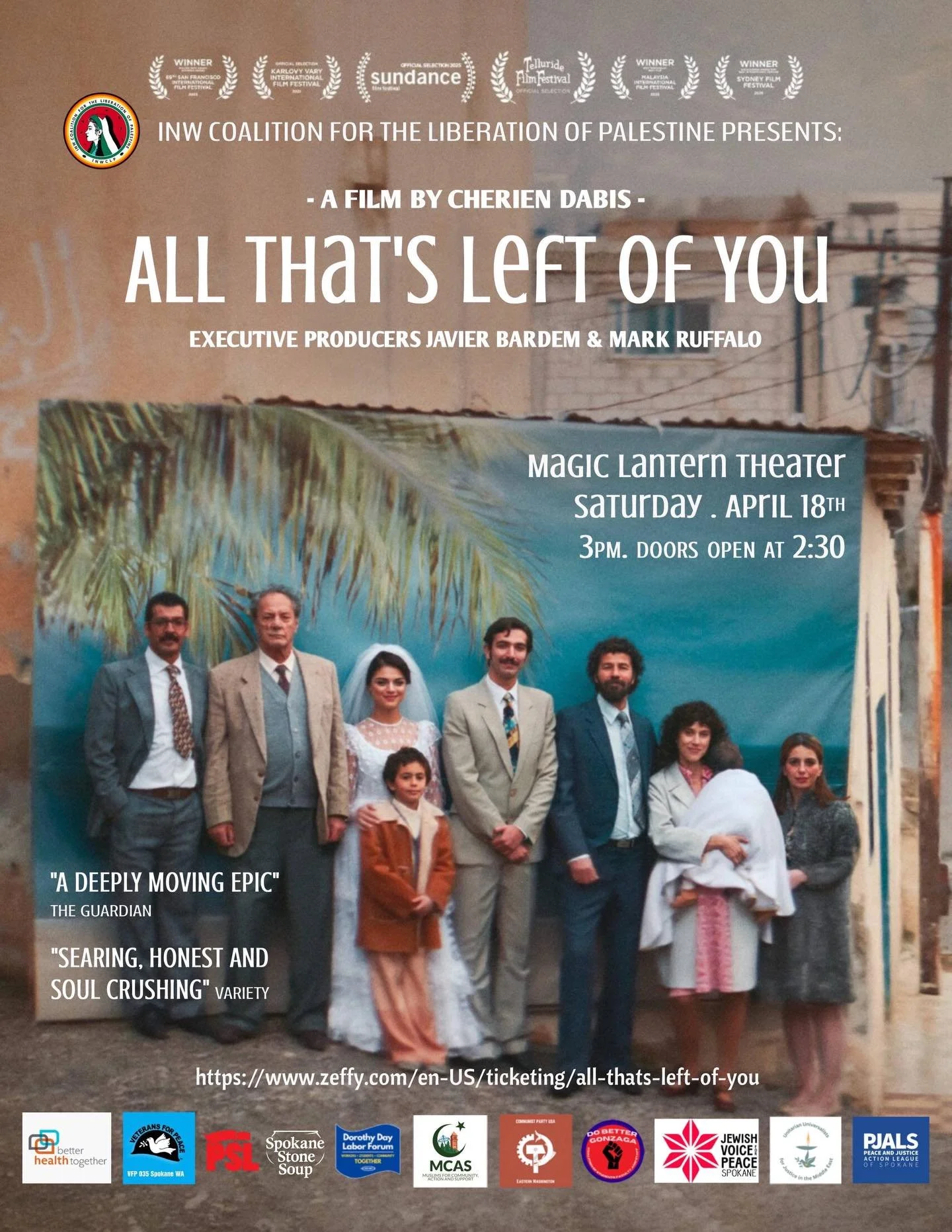 Join us on Saturday, April 18th for a screening of the film All That&rsquo;s Left of You.

All That&rsquo;s Left of You, directed by Palestinian American filmmaker and actress Cherien Dabis and produced by Javier Bardem and Mark Ruffalo, is a deeply 
