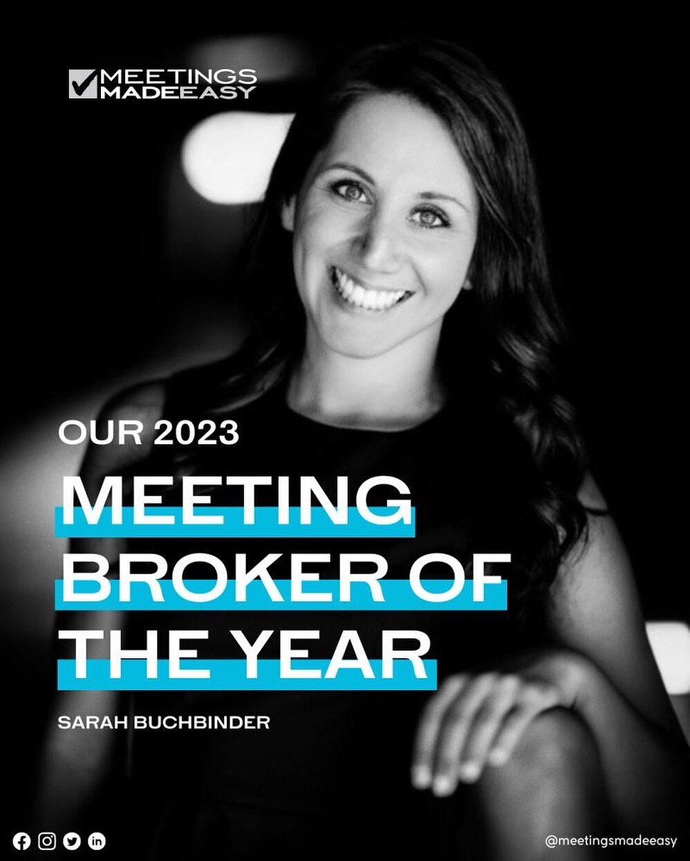 We&rsquo;re thrilled to OFFICIALLY announce the incredible Sarah Buchbinder as the Meeting Broker of the Year 2023. 🥳

For four consecutive years, Sarah&rsquo;s performance has earned her the Meeting Broker of the Year title.

Her work ethic is unma