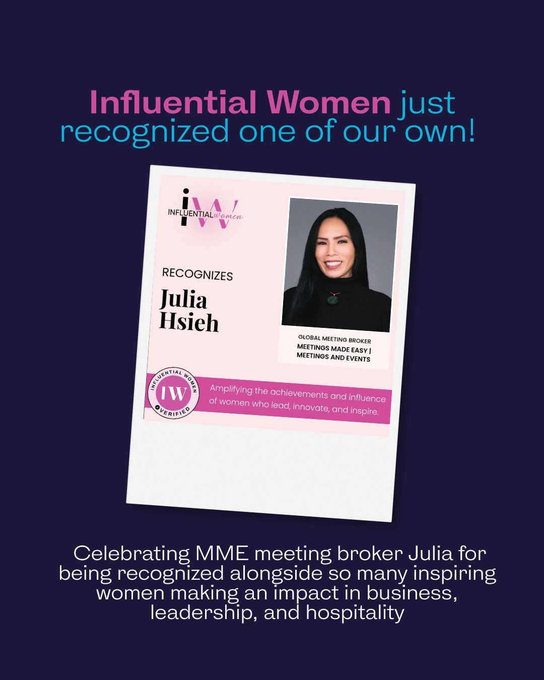 So proud to celebrate Julia on this well-deserved recognition by Influential Women ✨
 
Your leadership, heart, and dedication to this industry never go unnoticed, and we're lucky to have you representing the MME family every day. Congratulations, Jul
