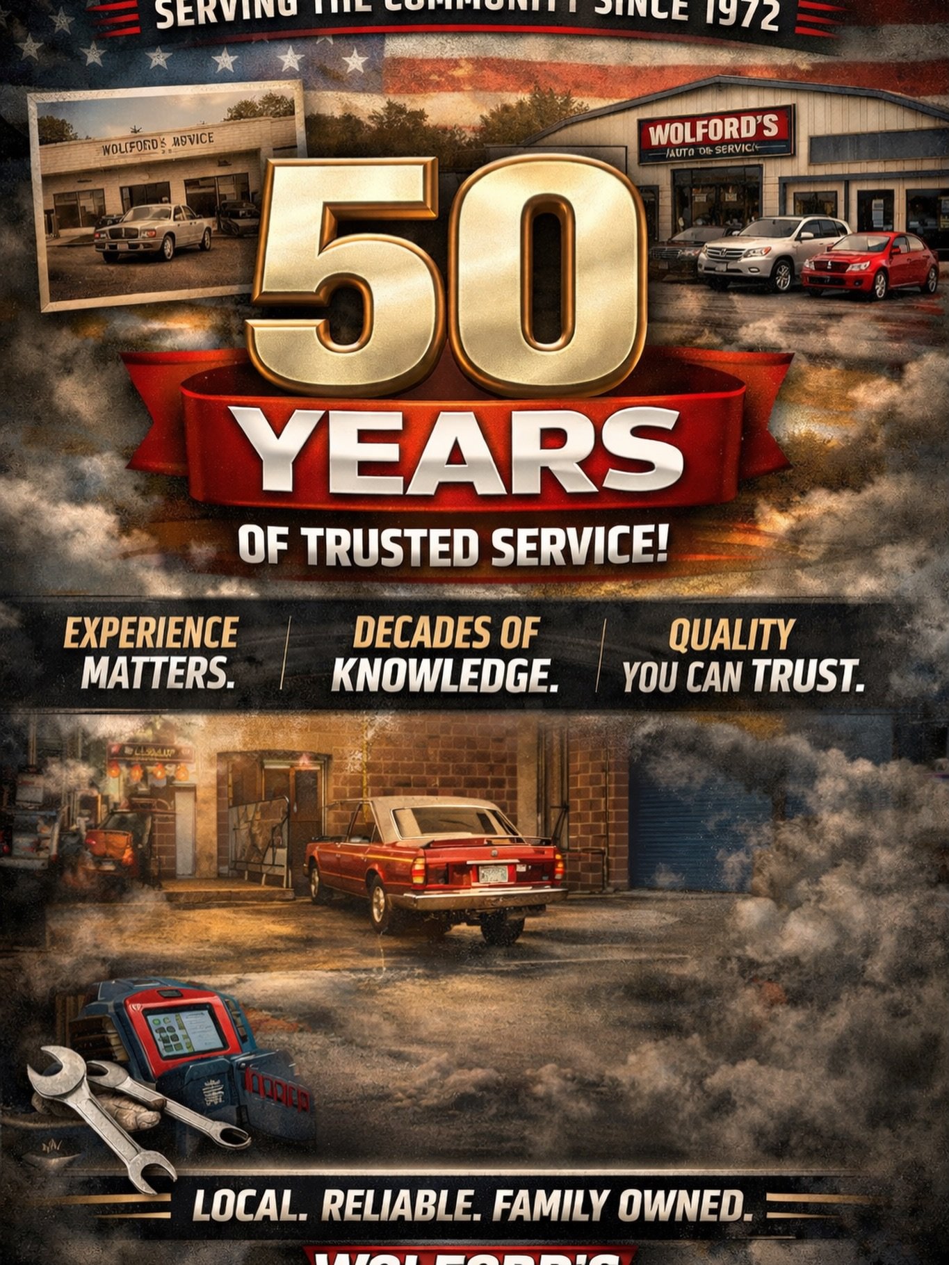 For over 50 years, Wolford&rsquo;s Auto Sales &amp; Service has been right here&mdash;serving our neighbors, taking care of families, and keeping vehicles safe and reliable on the road.