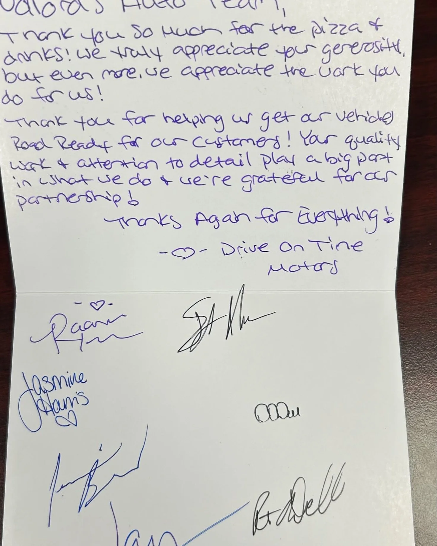 ❤️ Thank You!

A thoughtful card like this reminds us why we love what we do.

Thank you to the team at Drive On Time Motors for your kind words and continued partnership. We appreciate you!

🤝 Wolford&rsquo;s Auto Sales &amp; Service

#SupportLocal