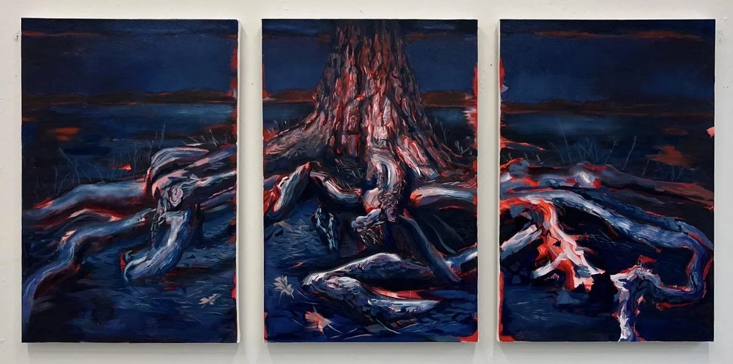 exposed roots. 
oil on canvas.
36 x 72 in. 2025