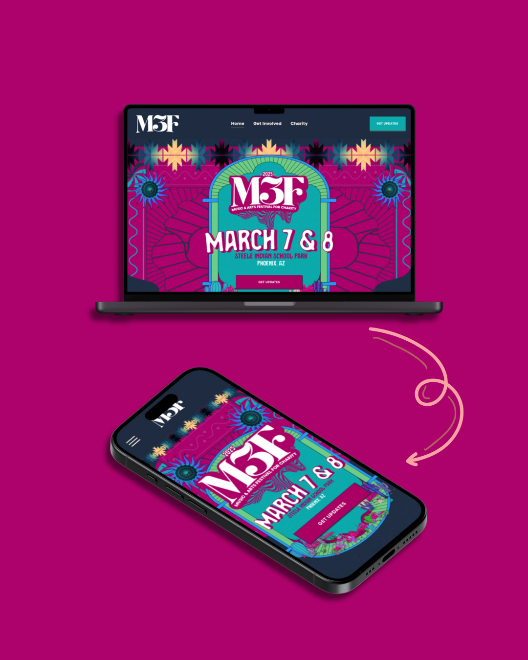 Responsive Flex: The custom artwork seamlessly scales from desktop to mobile, which is the primary device for this audience. 